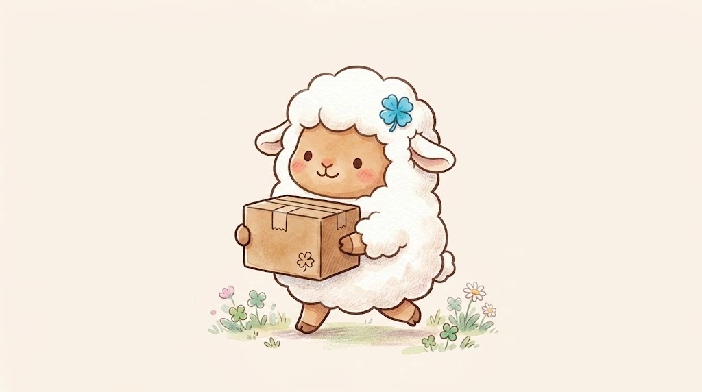 ダンボール箱を抱えて歩くチョコットンのイラスト
