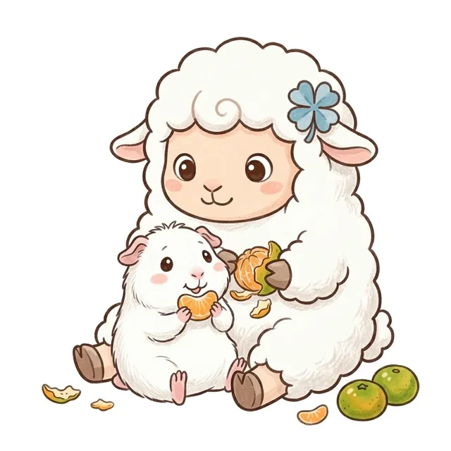 愛媛のみかんをむくチョコットンと、膝の上で一房を食べるぷい