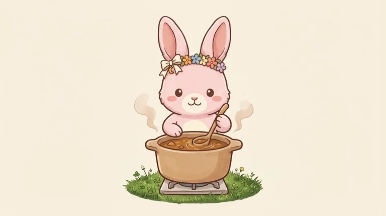 大きなお鍋でカレーをかき混ぜているさくらちゃん